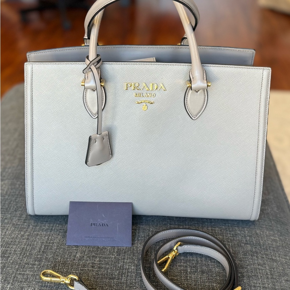 Prada Gray Leather Tote Bag